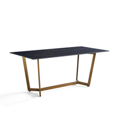 Table à Manger - 36"x71" - Céramique Noir / Métal Doré Mat