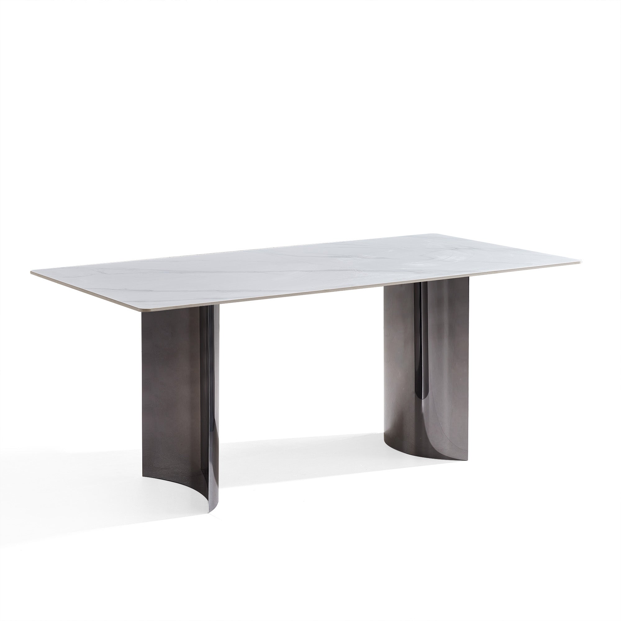 Dining Table - 36"x71" - White Ceramic / Mirrored Silver Metal