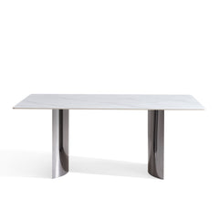 Table à Manger - 36"x71" - Céramique Blanc / Métal Argent Miroir