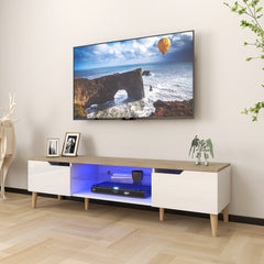 Meuble de TV avec LED - Blanc et Bois Naturel - 63 po