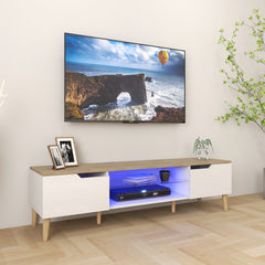 Meuble de TV avec LED - Blanc et Bois Naturel - 63 po