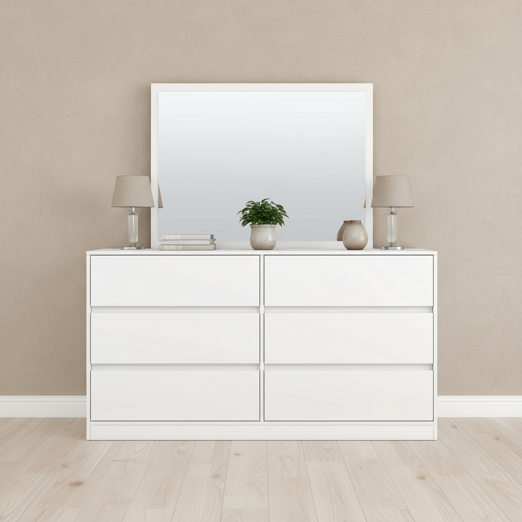 Verna - 6-Drawer Dresser with Mirror - Glossy White