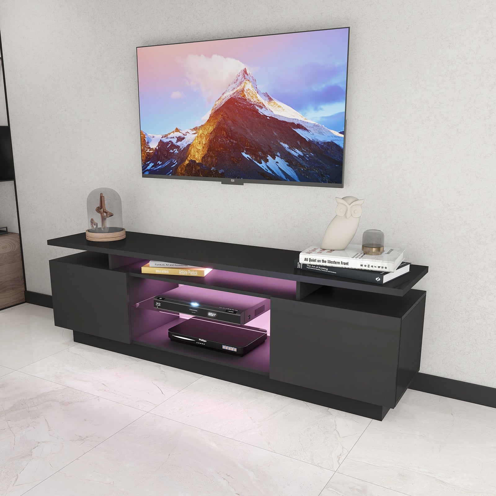 Lauren - LED TV Stand - Entertainment Unit - Glossy Black - 70in