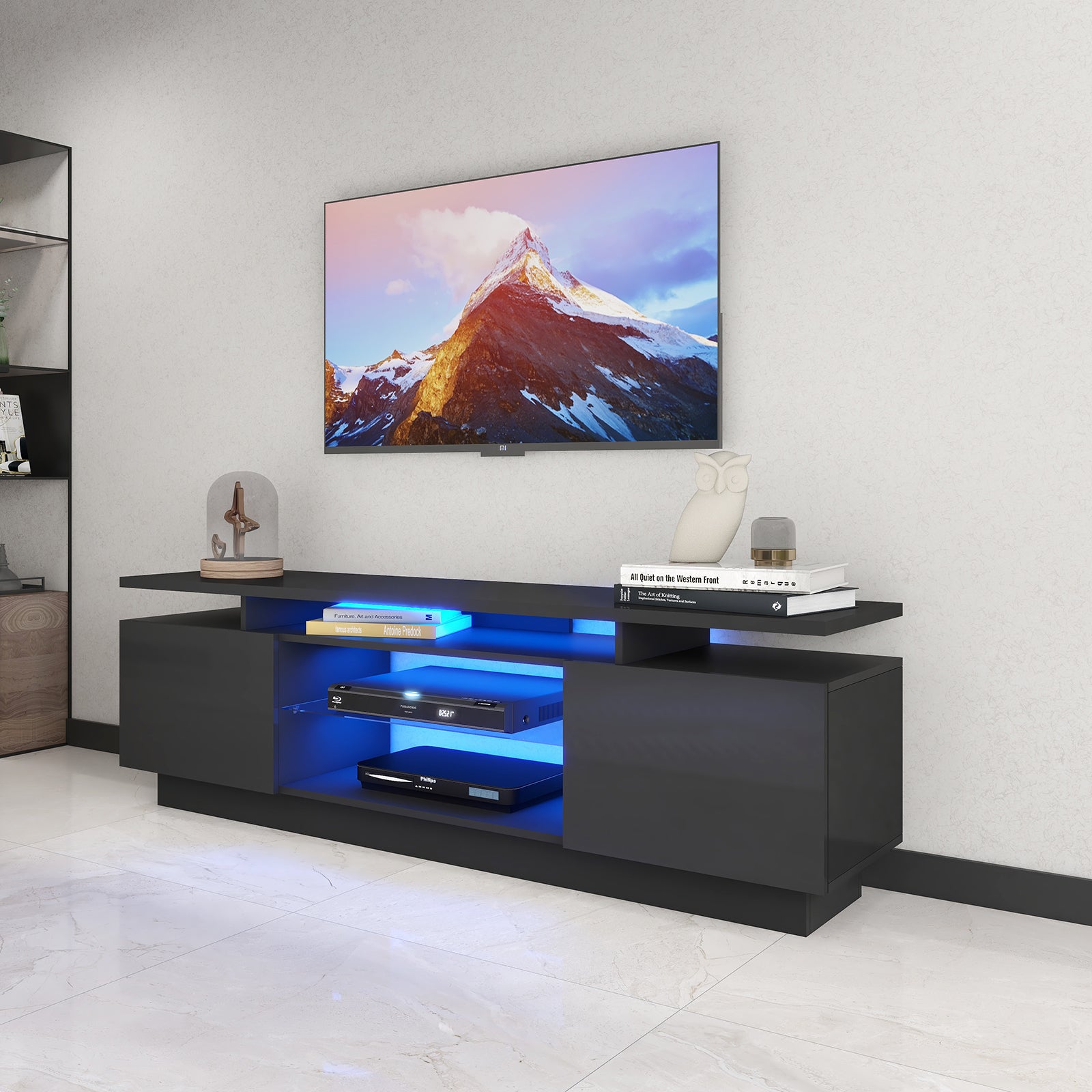 Lauren - LED TV Stand - Entertainment Unit - Glossy Black - 70in