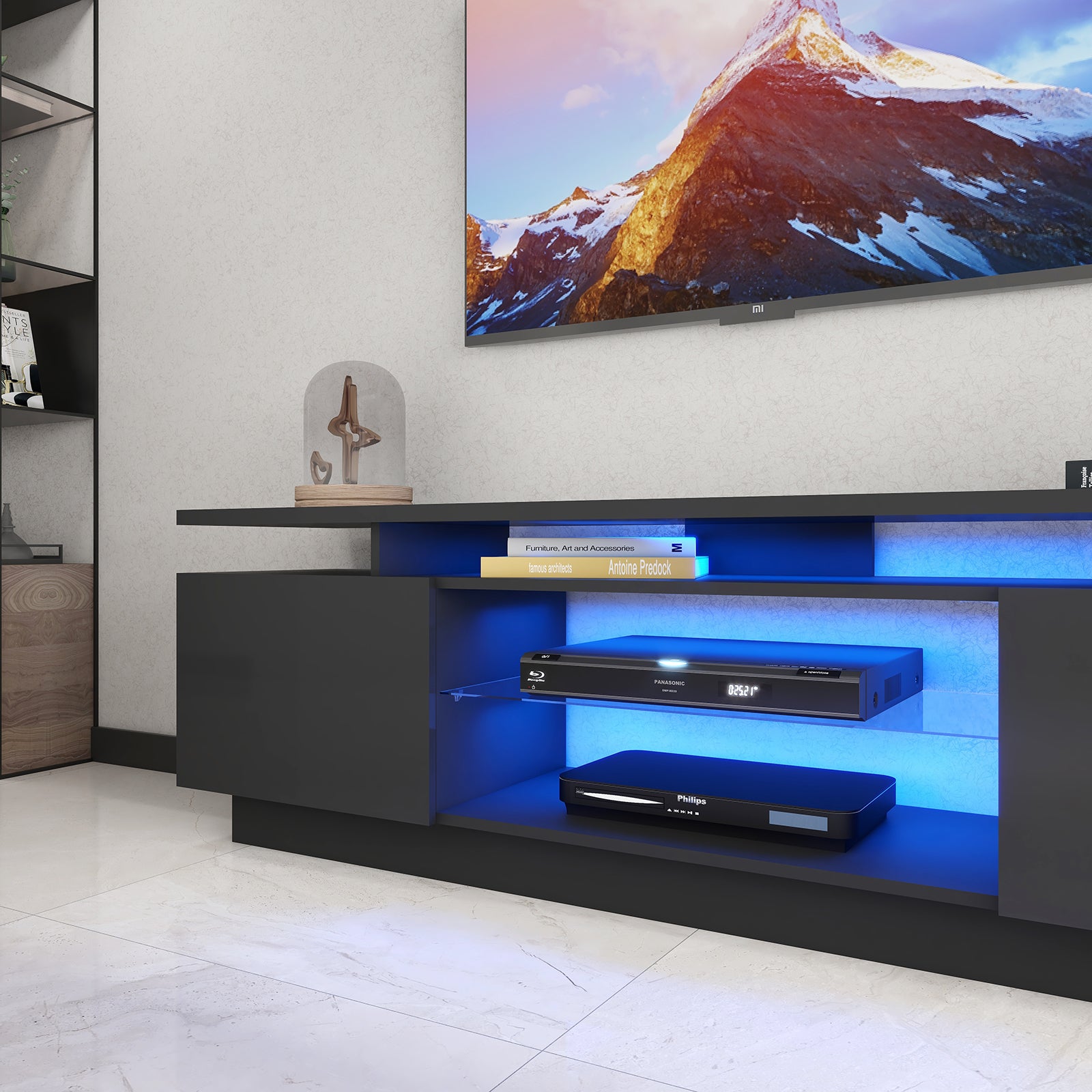 Lauren - LED TV Stand - Entertainment Unit - Glossy Black - 70in