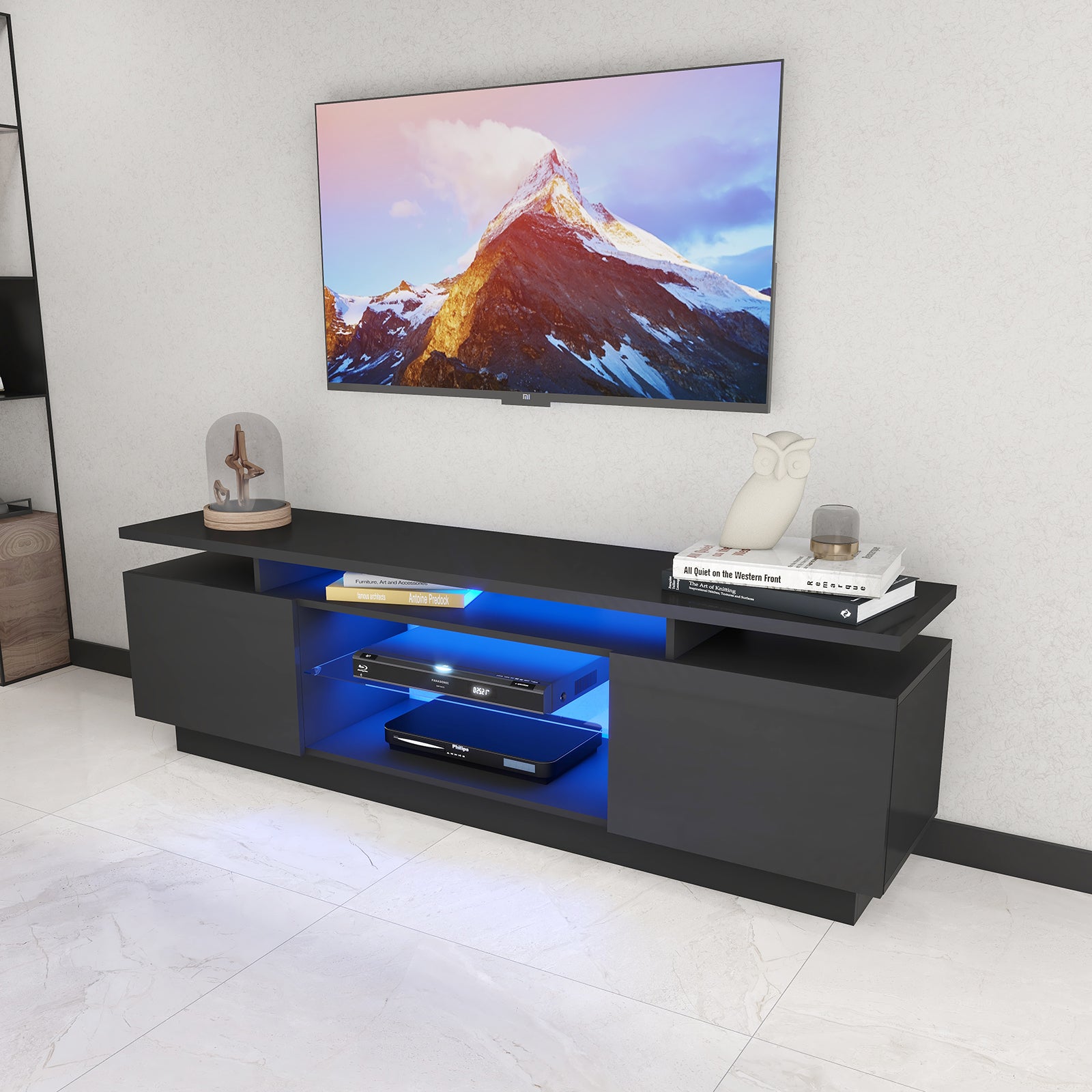 Lauren - LED TV Stand - Entertainment Unit - Glossy Black - 70in