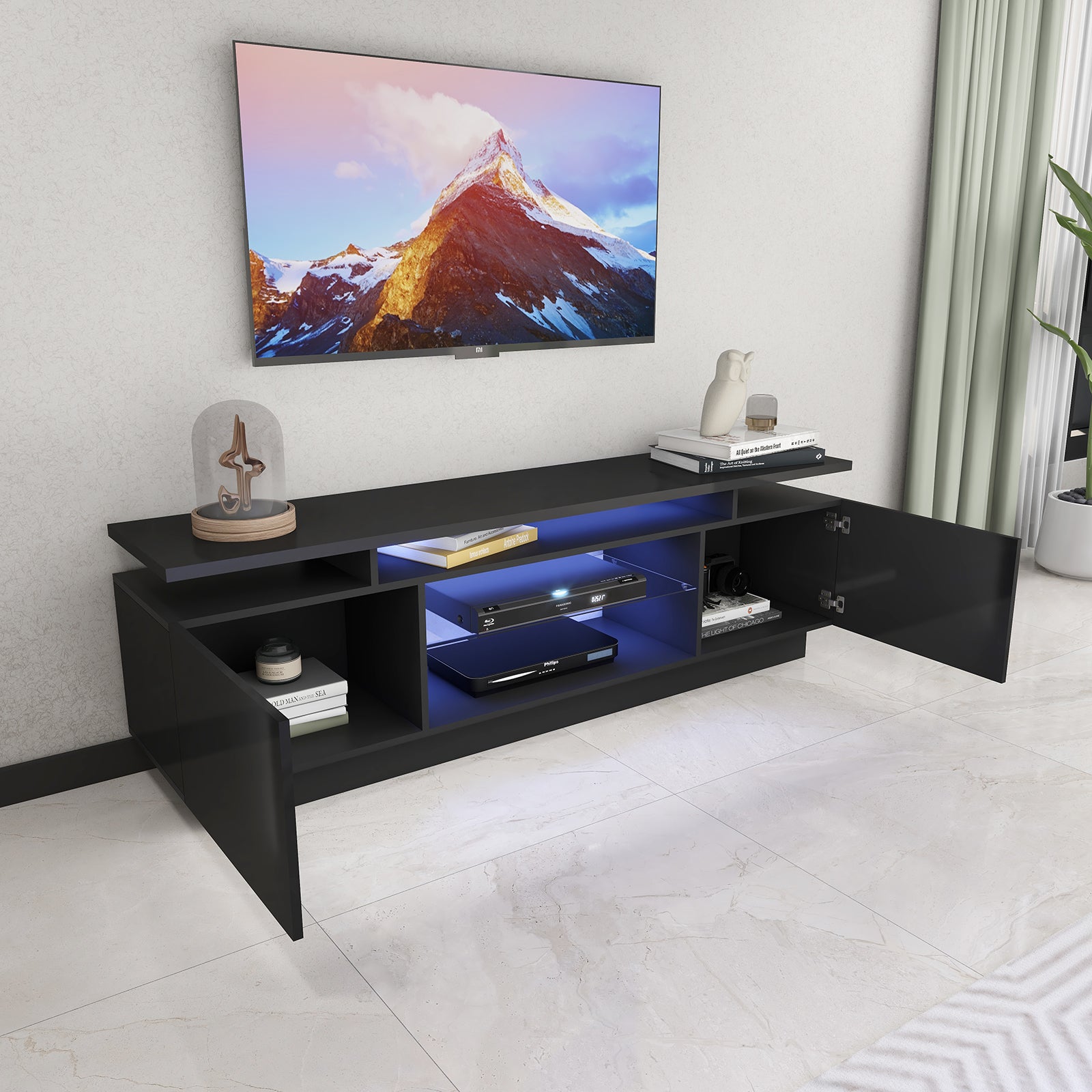 Lauren - LED TV Stand - Entertainment Unit - Glossy Black - 70in