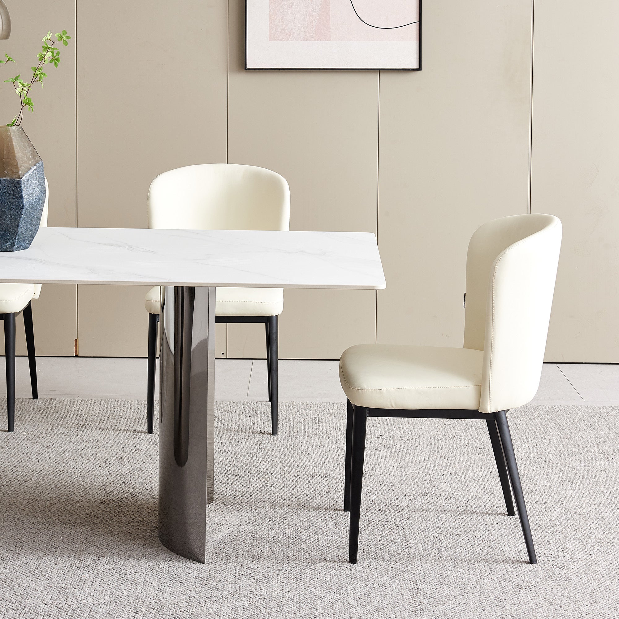 Dining Table - 36"x71" - White Ceramic / Mirrored Silver Metal