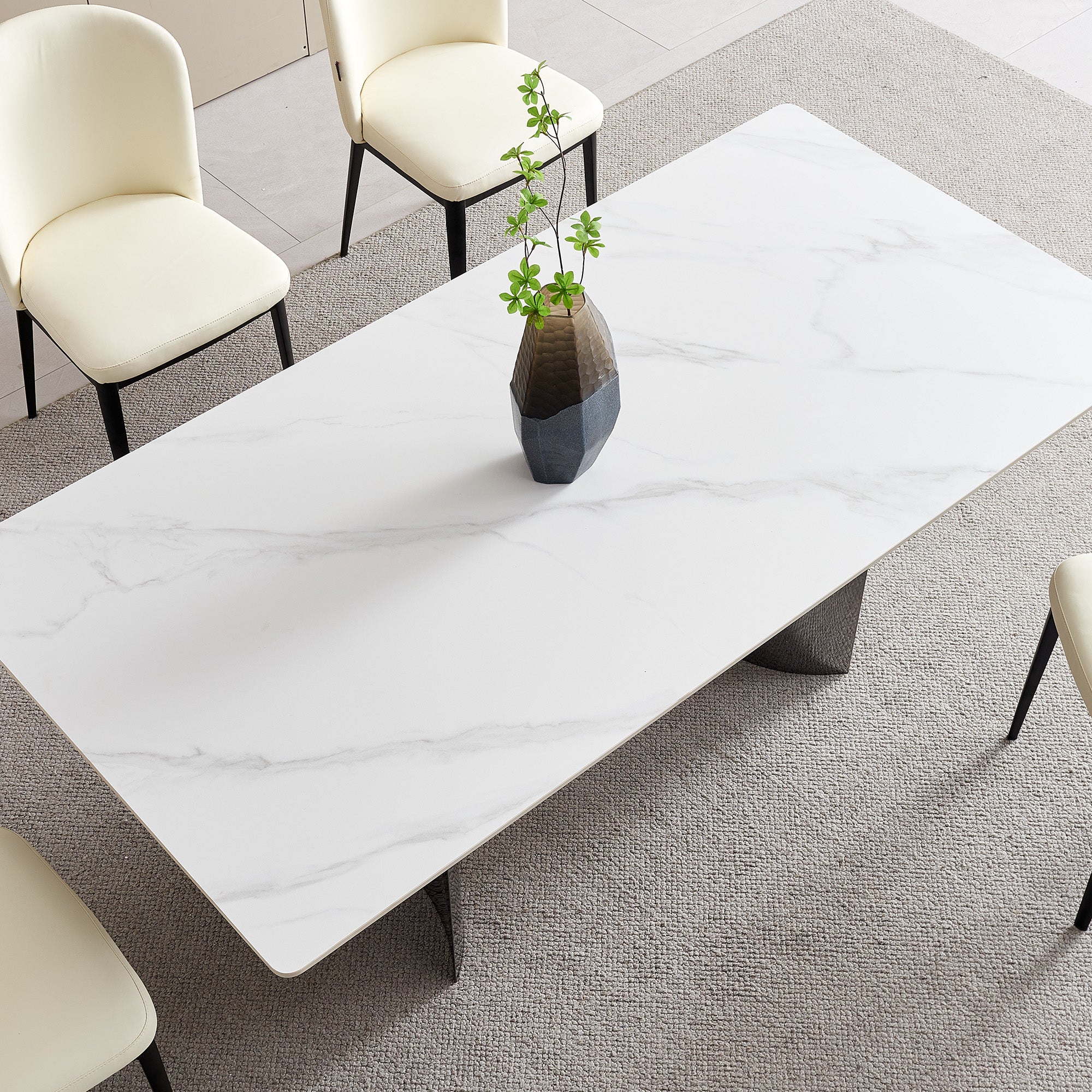 Dining Table - 36"x71" - White Ceramic / Mirrored Silver Metal