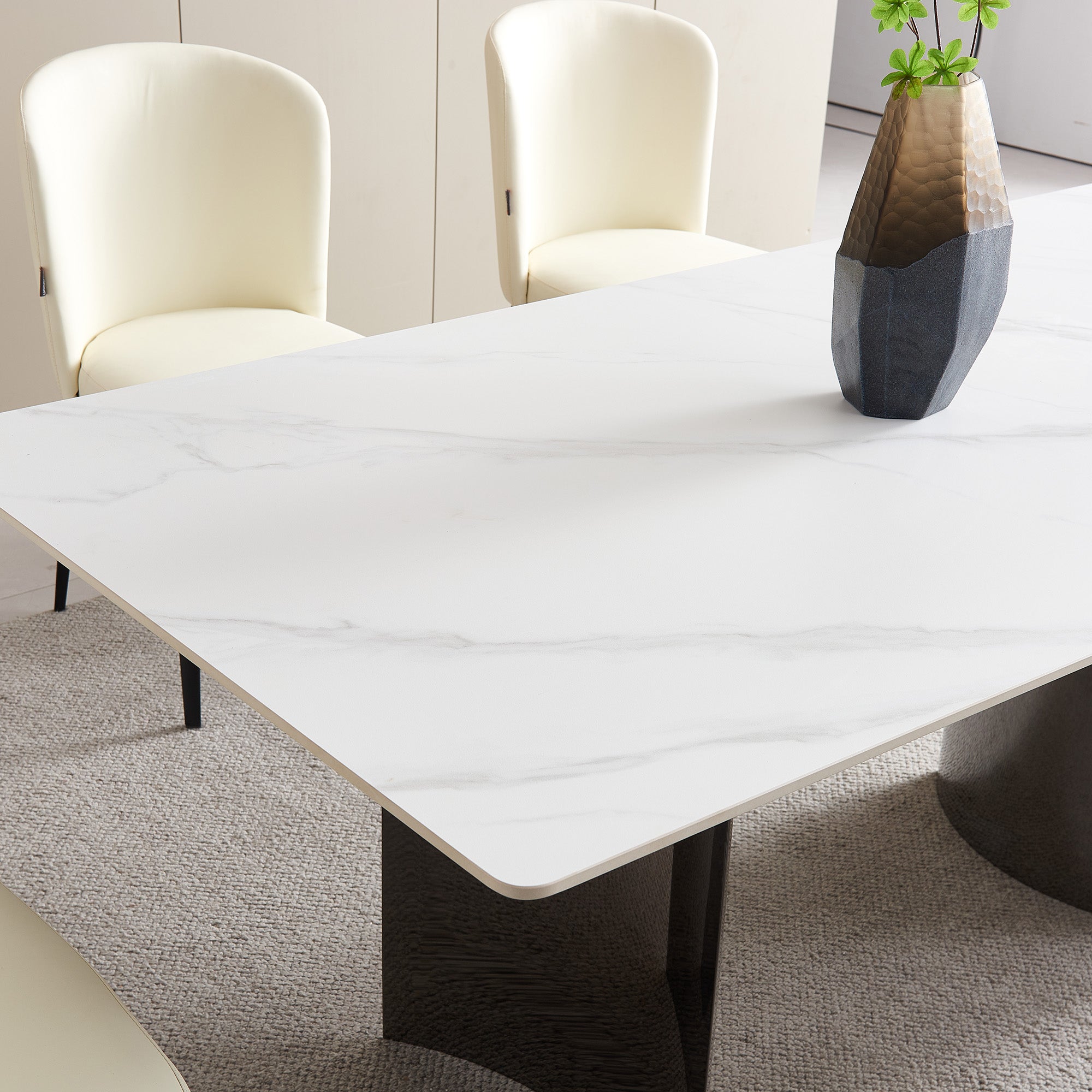 Dining Table - 36"x71" - White Ceramic / Mirrored Silver Metal