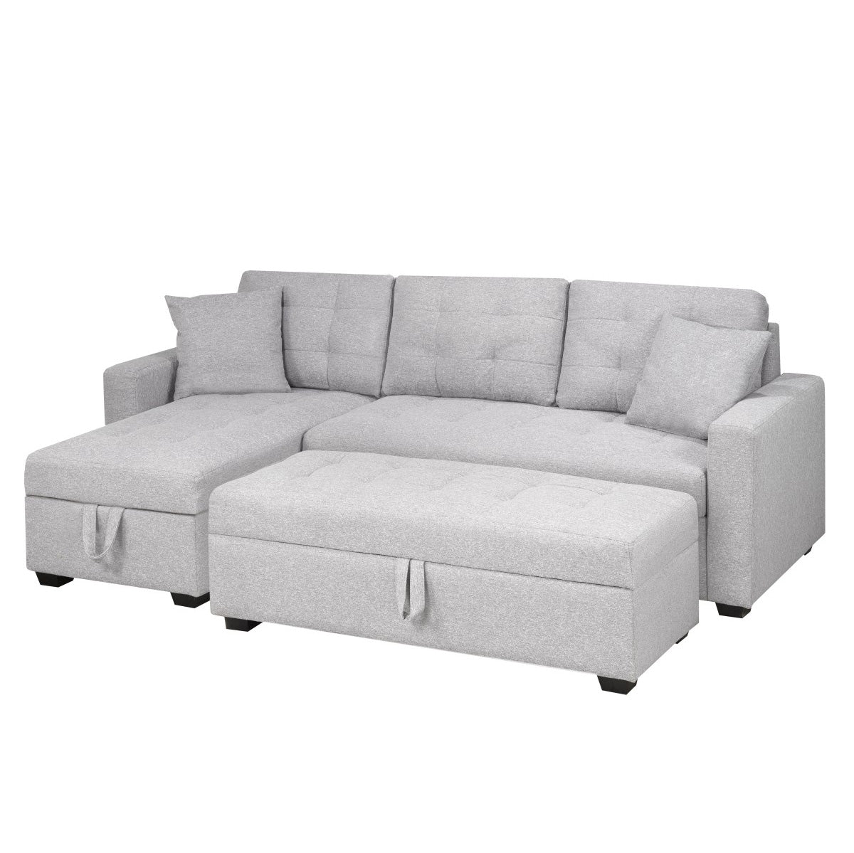 Emma - Reversible Sectional Sofa Bed with Ottoman - Grey Fabric
