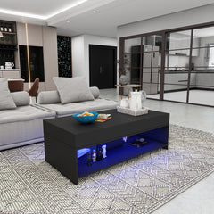 Table De Salon avec LED avec Plateau Coulissant - Noir - 47 po