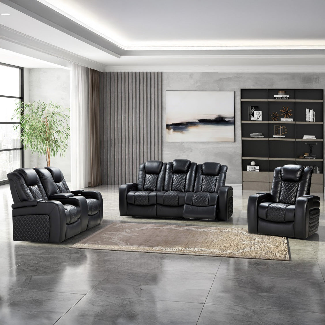 Austin - Causeuse Inclinable Éléctrique - Cuir Noir