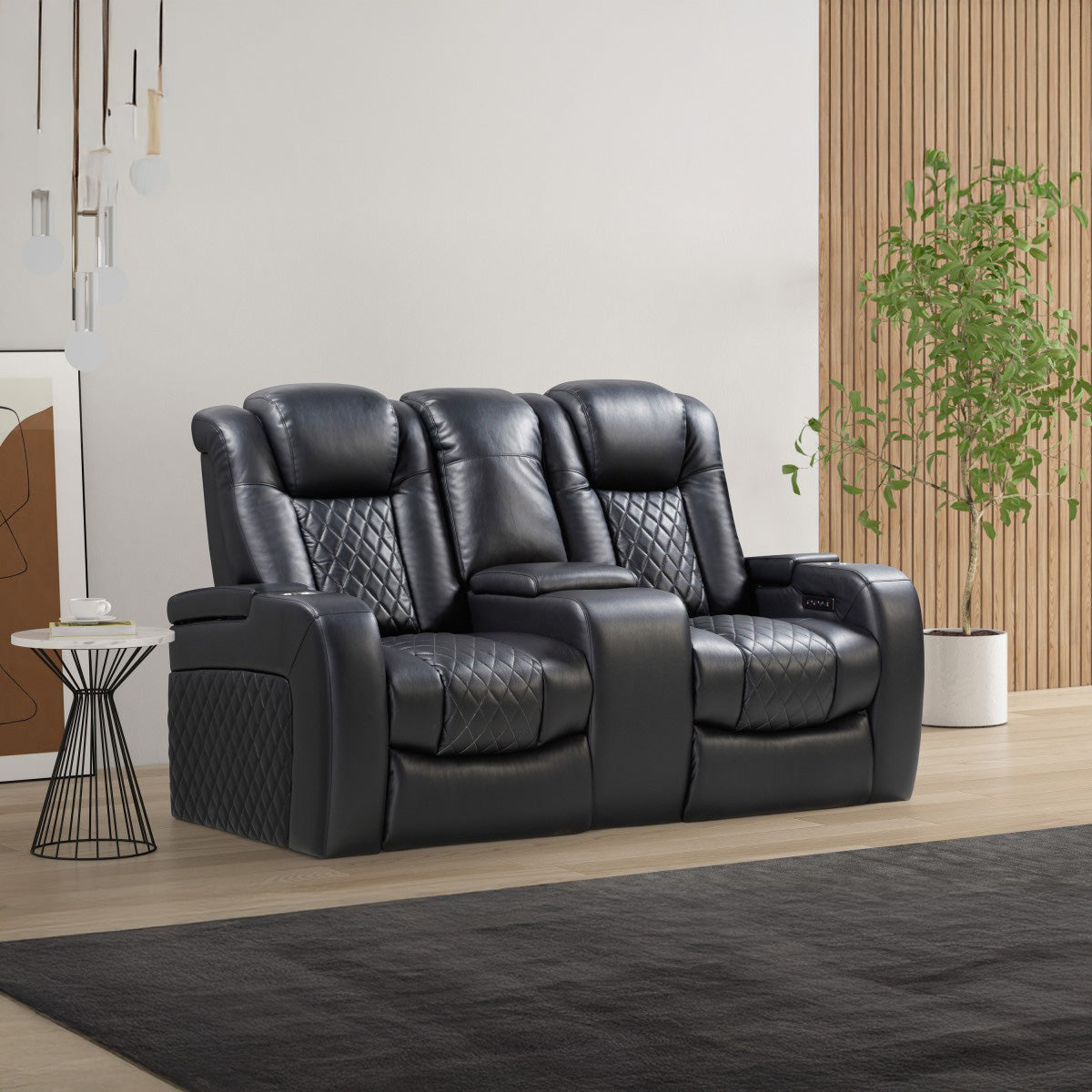 Austin - Causeuse Inclinable Éléctrique - Cuir Noir