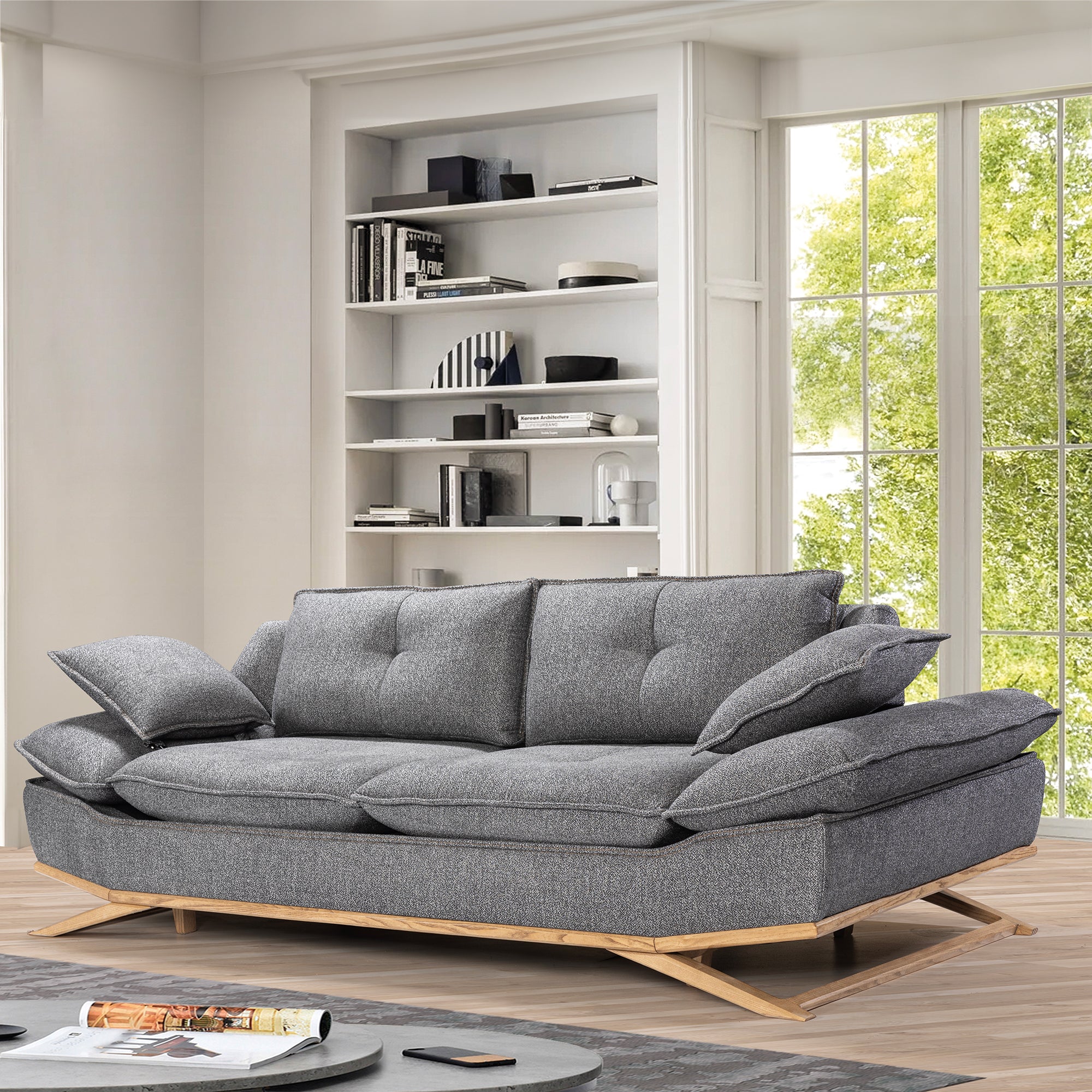 WoW - Adjustable Backrest Sofa - Rustic Grey Fabric