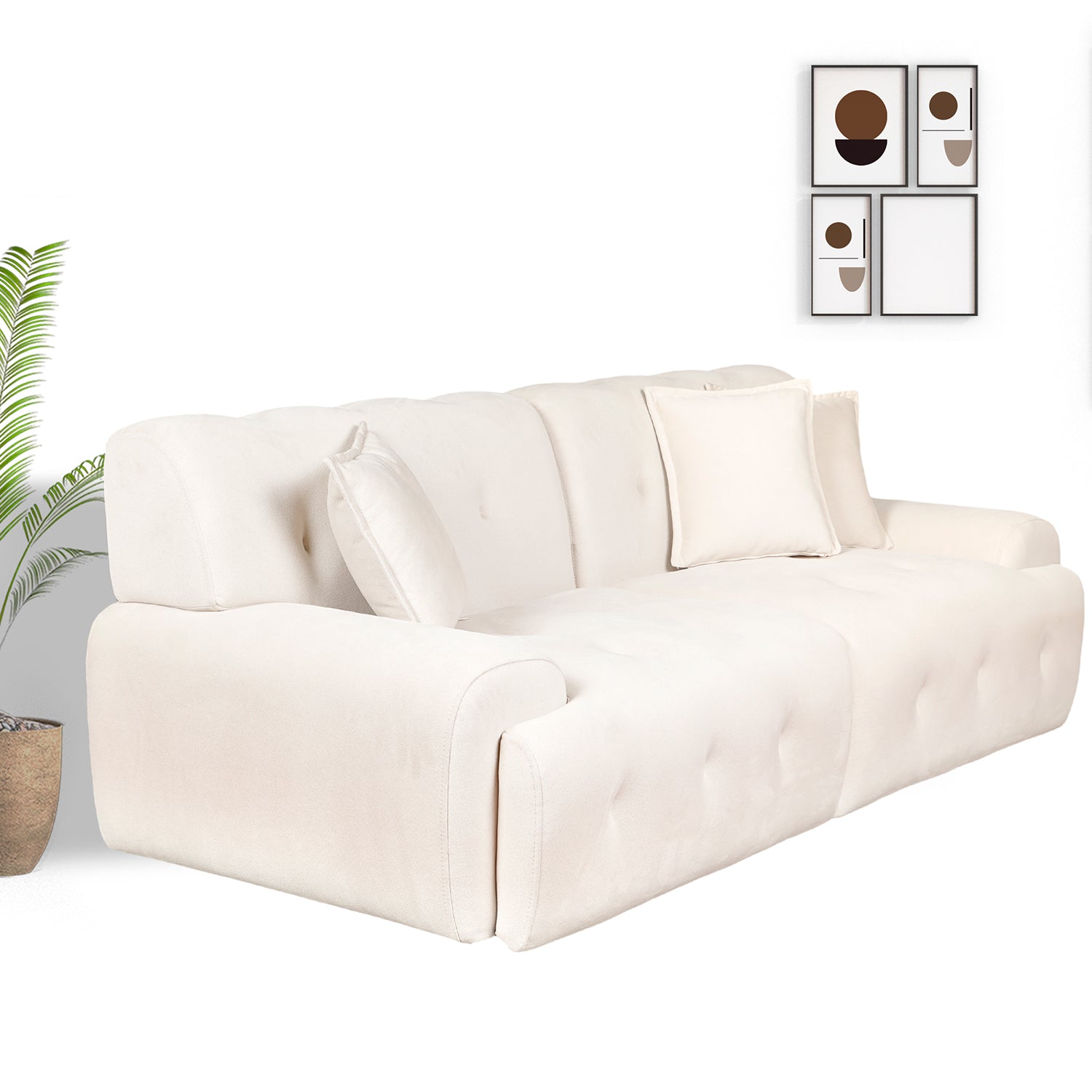 Panda - 3 Seater Sofa - Beige Fabric