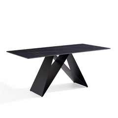 Table à Manger - 36"x71" - Céramique Noir / Métal Noir