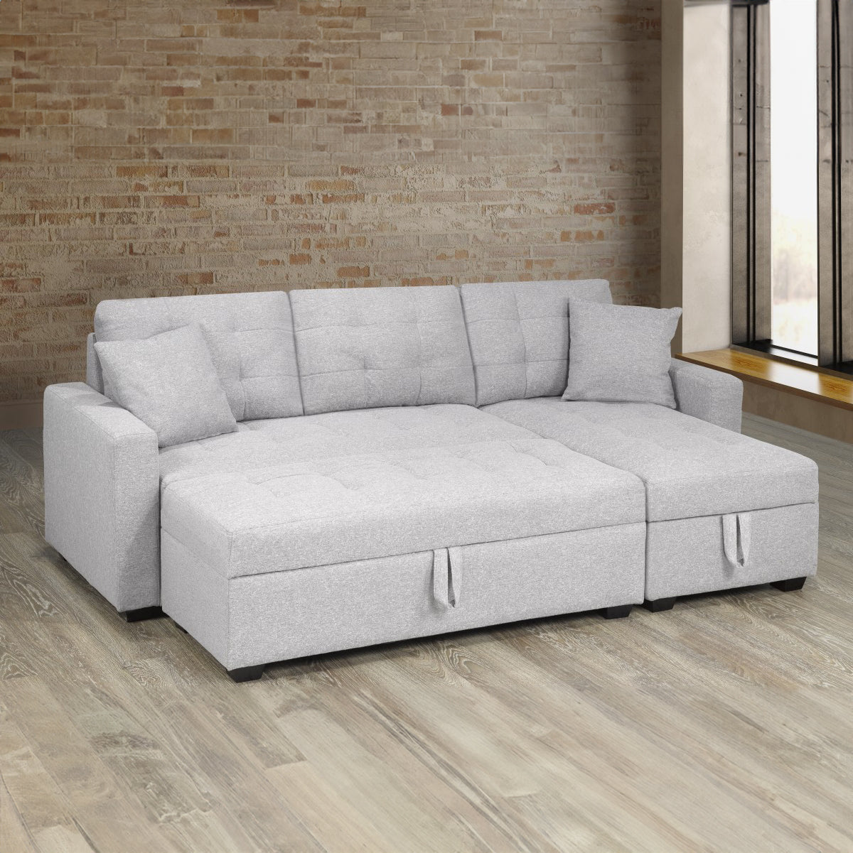 Emma - Reversible Sectional Sofa Bed with Ottoman - Grey Fabric