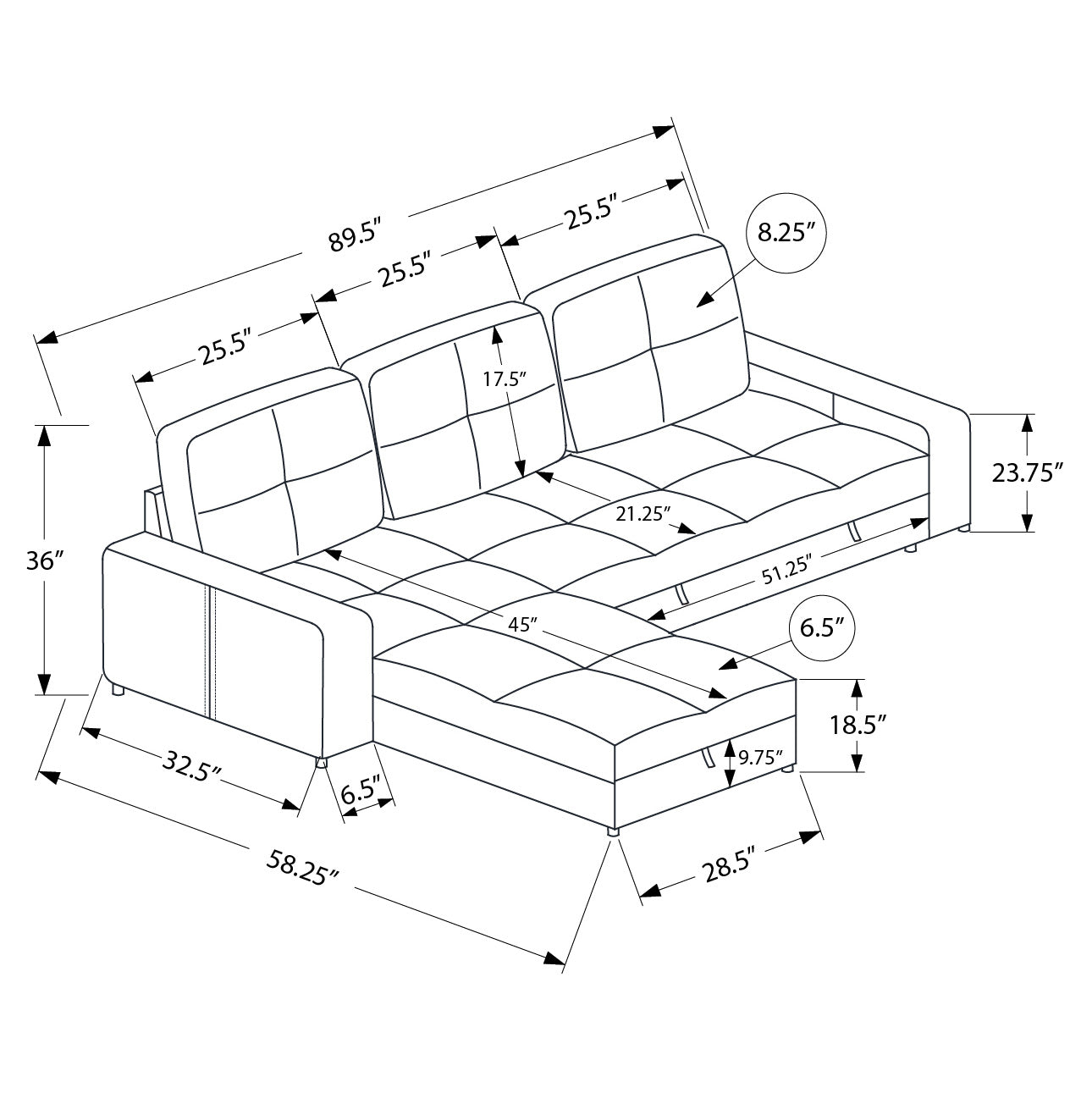 Leana - Reversible Sectional Sofa Bed - Light Blue Fabric
