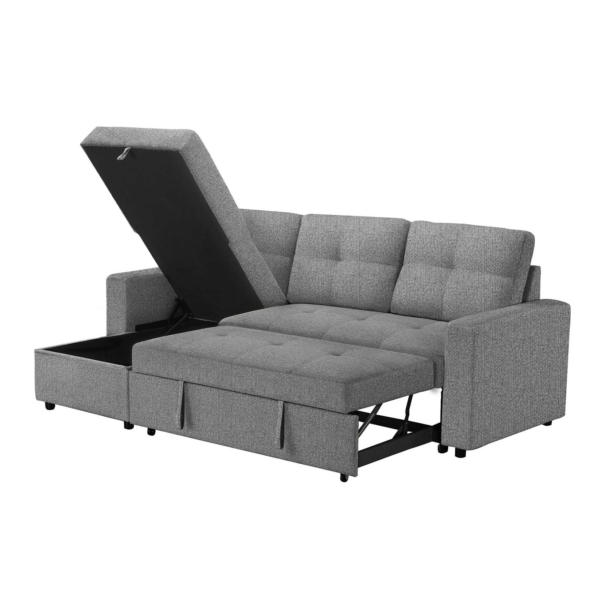 Leana - Sofa Lit Sectionnel Réversible - Tissu Gris Pâle