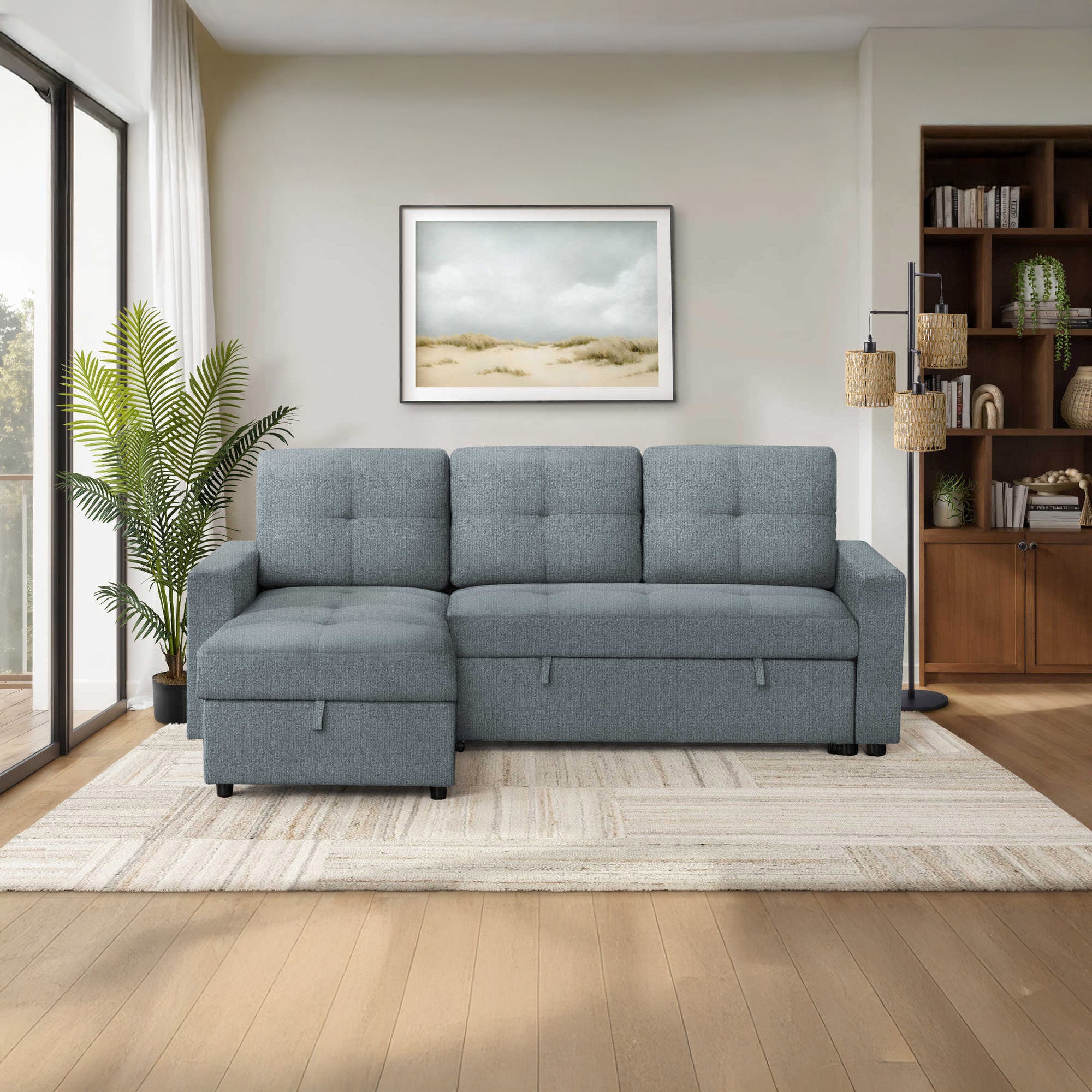 Leana - Reversible Sectional Sofa Bed - Light Blue Fabric