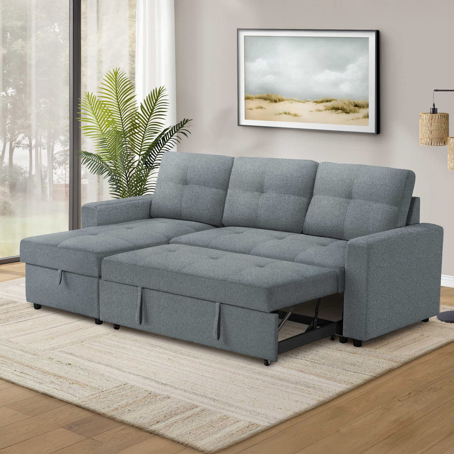 Leana - Reversible Sectional Sofa Bed - Light Blue Fabric