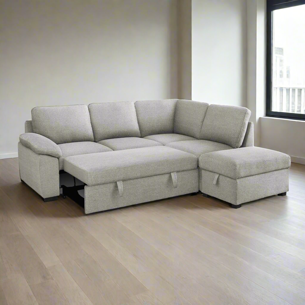 Britney - Sectional Sofa Bed - Light Grey Fabric