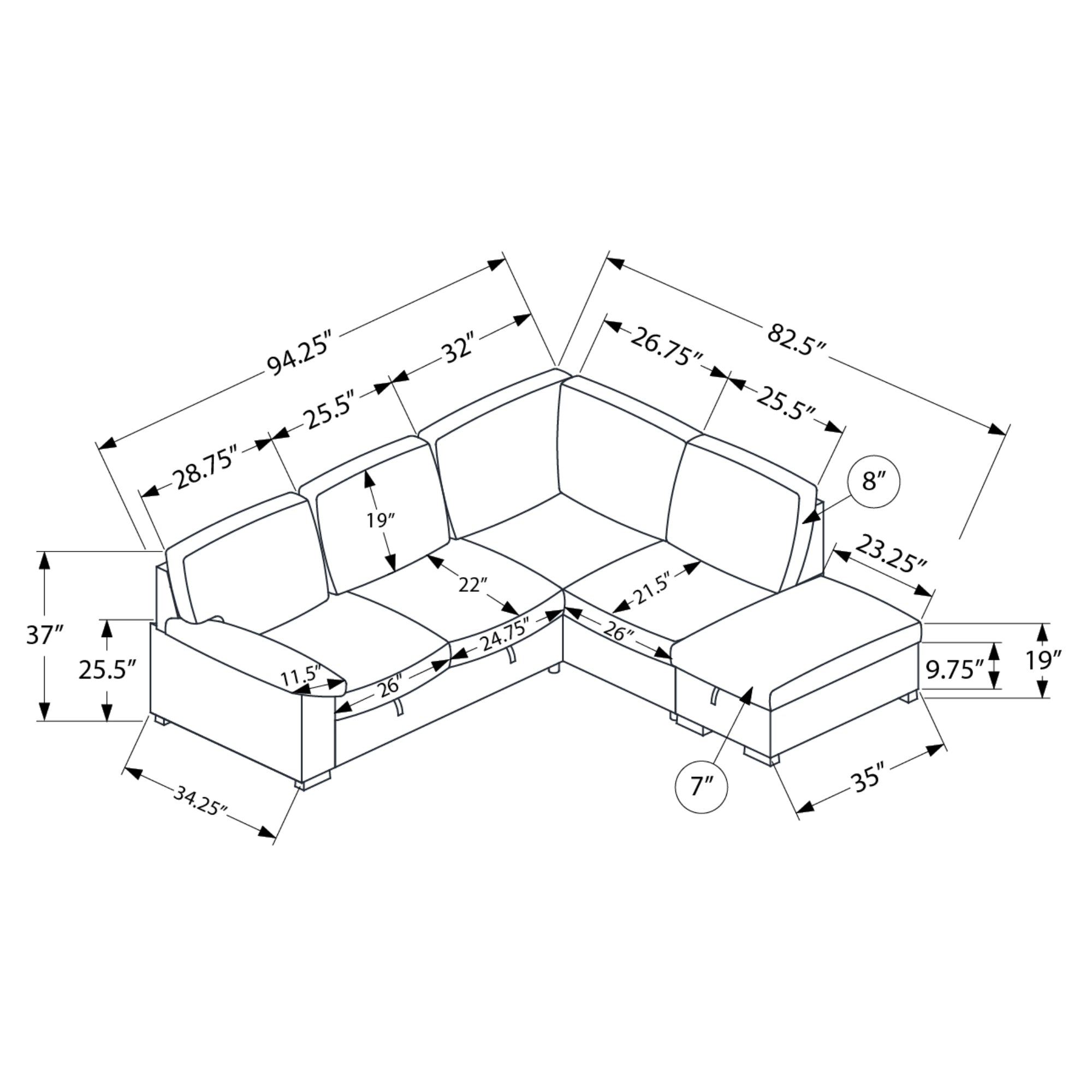 Britney - Sectional Sofa Bed - Light Grey Fabric