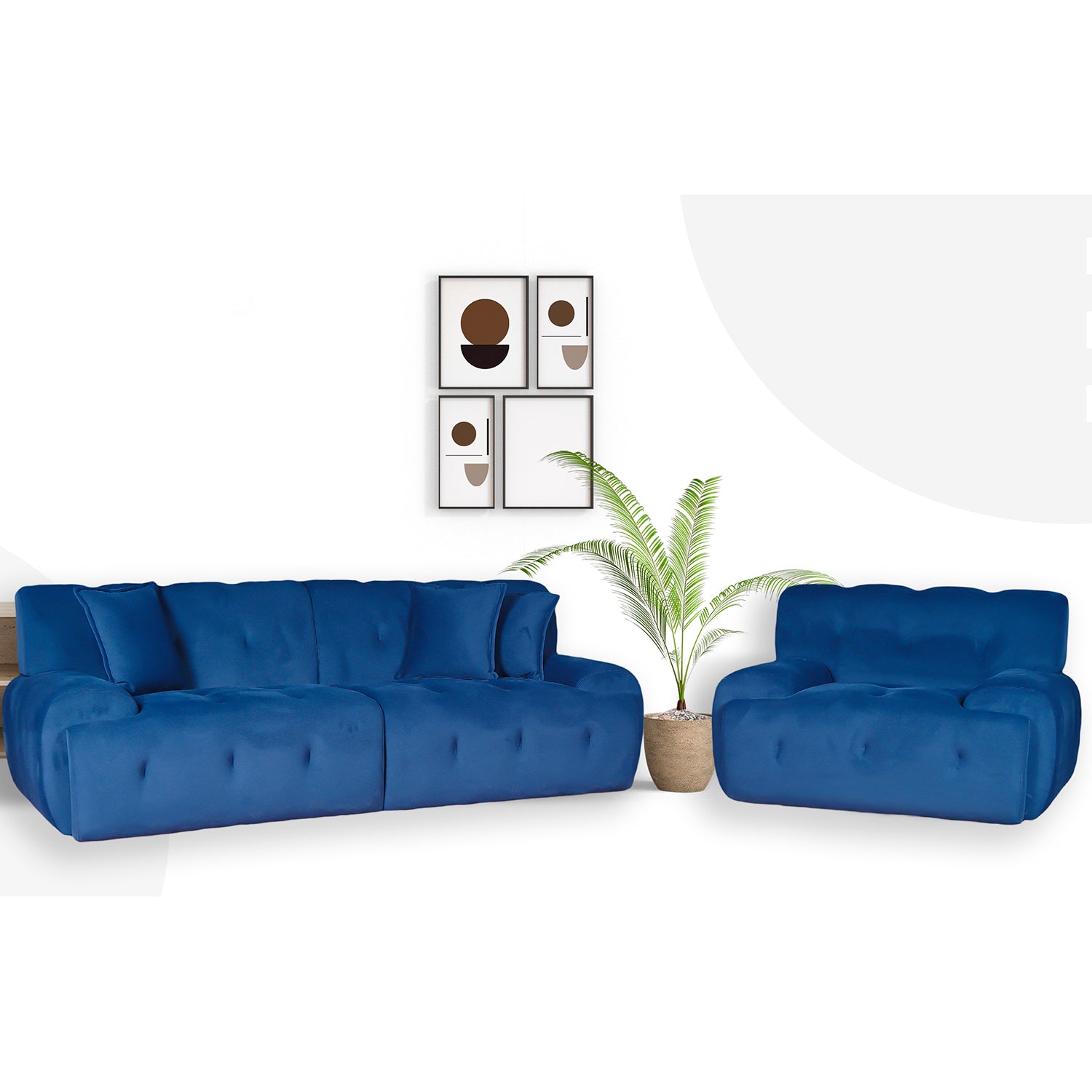 Panda - 3 Seater Sofa - Blue Fabric
