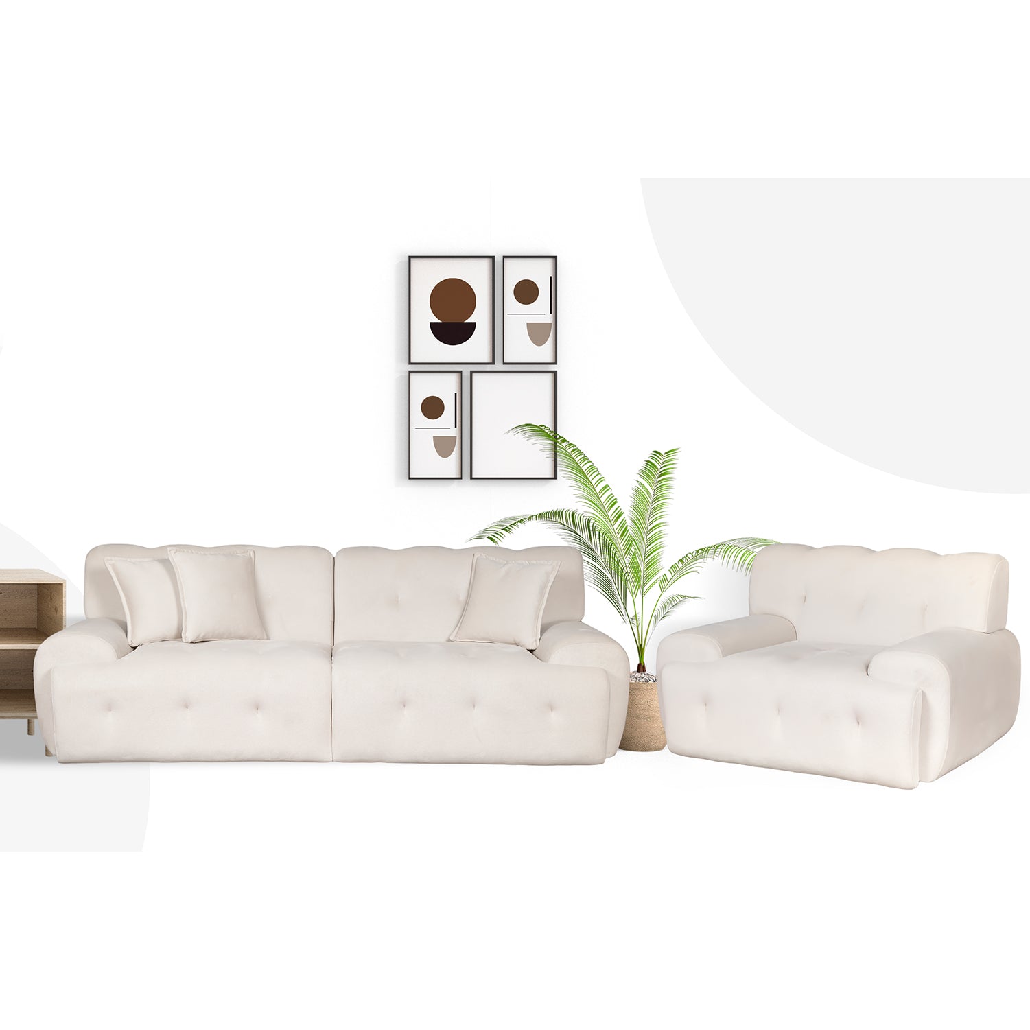 Panda - 3 Seater Sofa - Beige Fabric