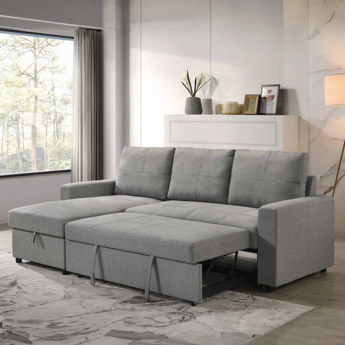 Benjamin - Reversible Sectional Sofa Bed - Grey Fabric