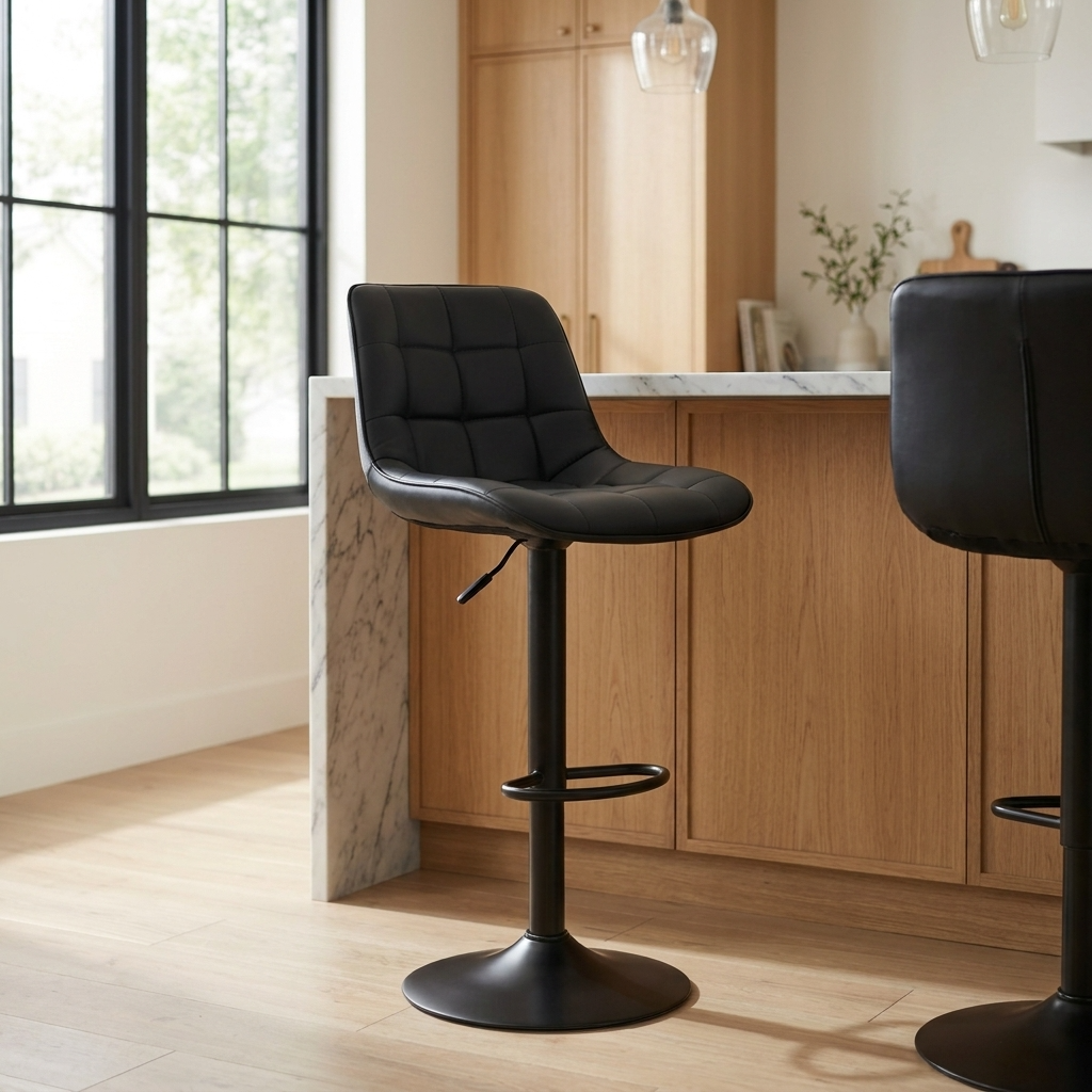 Aurora - Tabouret de bar ajustable - Simili-Cuir Noir