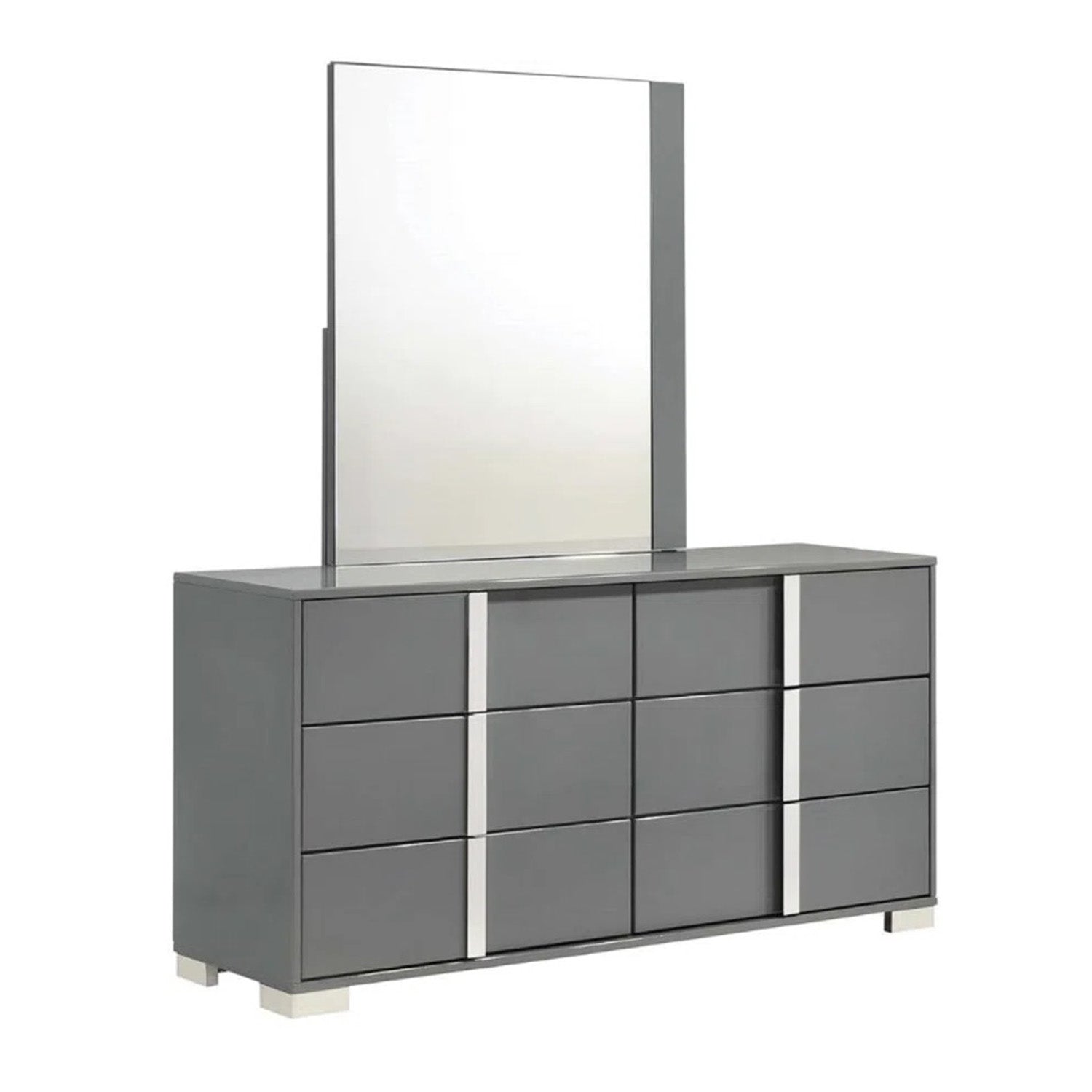 Vallena - 6-drawer dresser with mirror - Grey