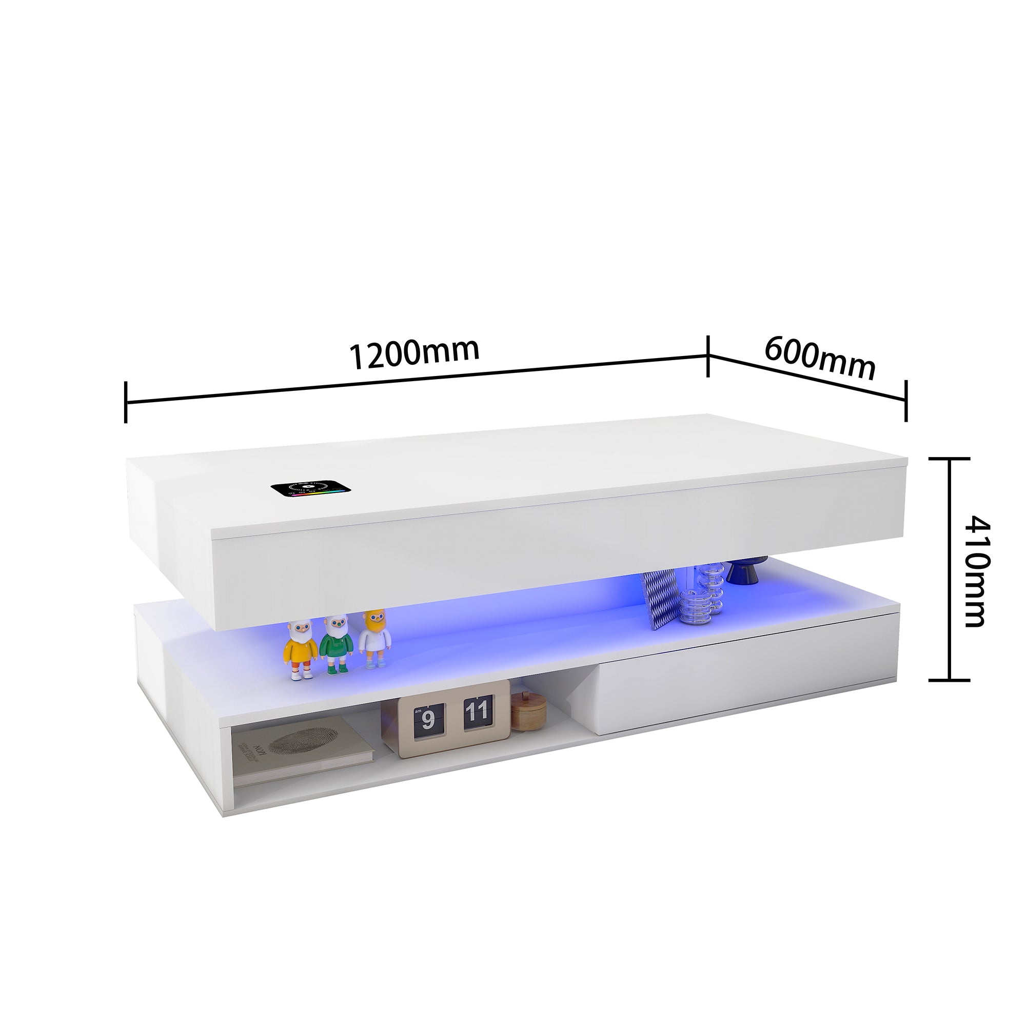 Kyra - LED Coffee Table, Wireless Charger and Bluetooth Speakers - Glossy White