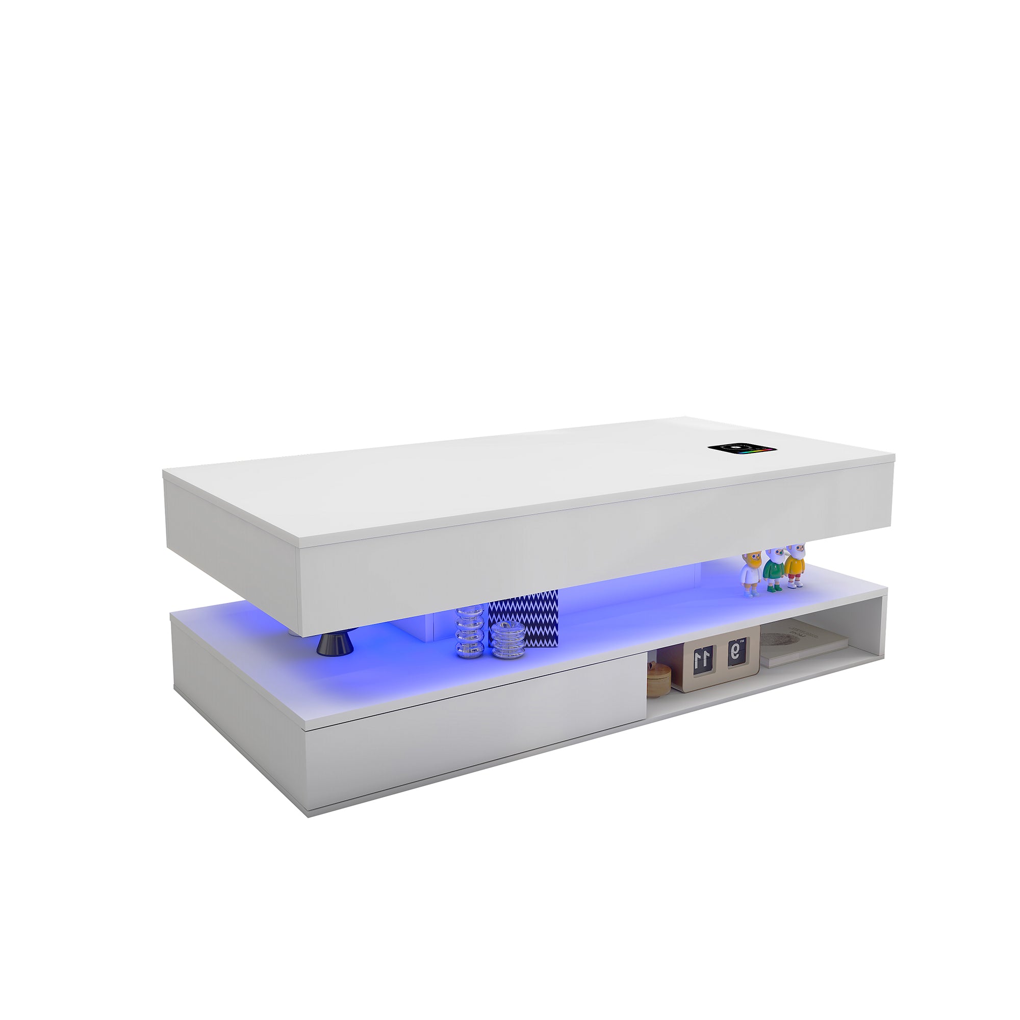 Kyra - LED Coffee Table, Wireless Charger and Bluetooth Speakers - Glossy White