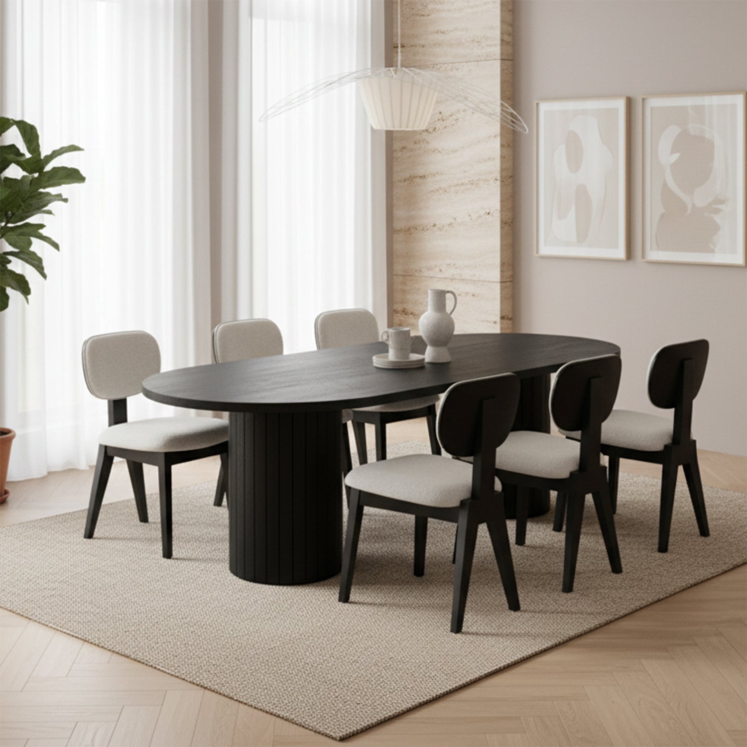 Celia/Elodi - Dining Room Set - Solid Black Wood