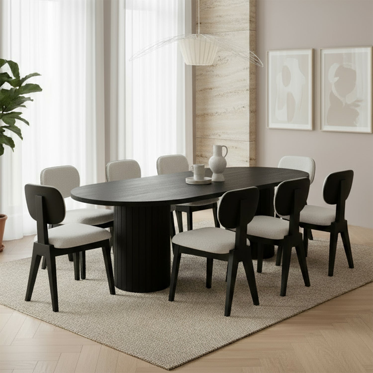 Celia/Elodi - Dining Room Set - Solid Black Wood