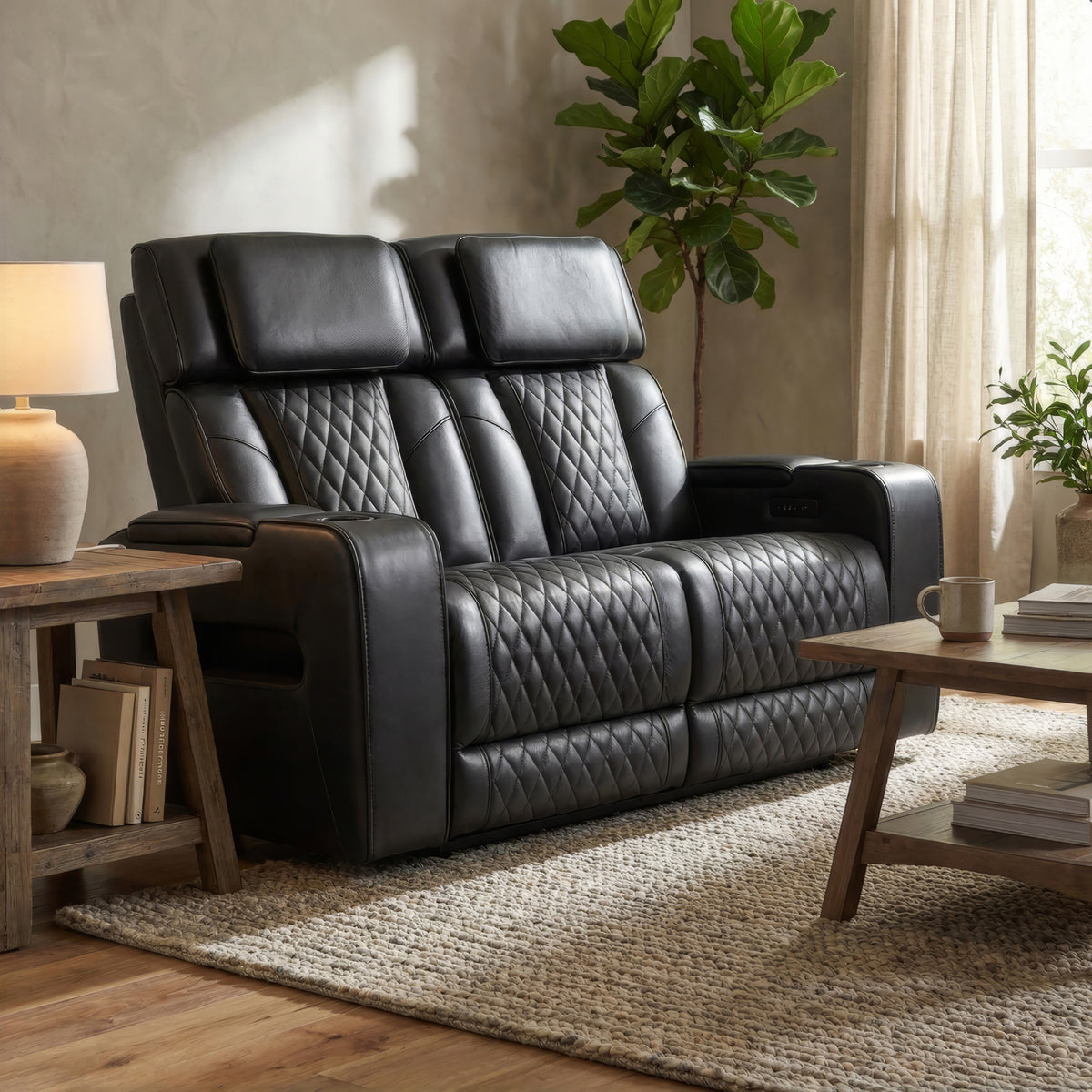 Carver - Causeuse inclinable motorisée - Cuir noir