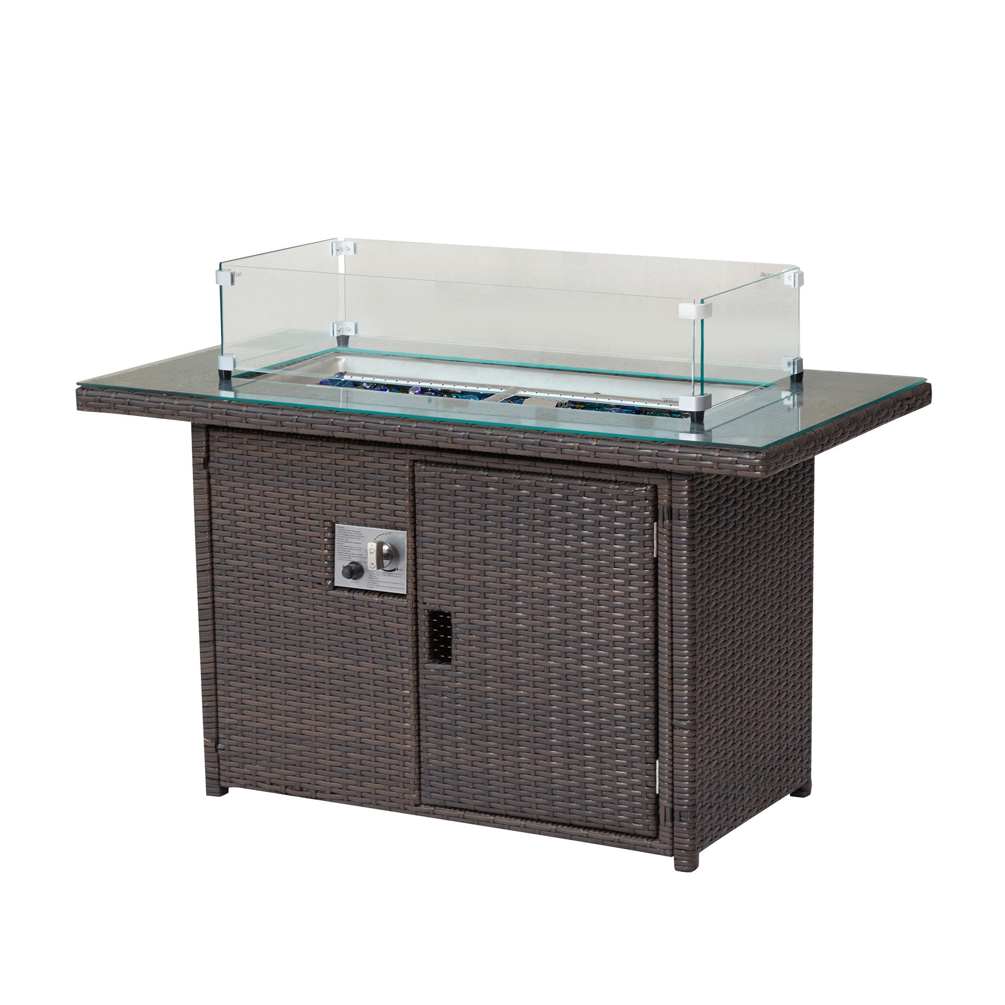 Patio Set - 6 Piece Patio Set with Fireplace Table - Brown and Beige