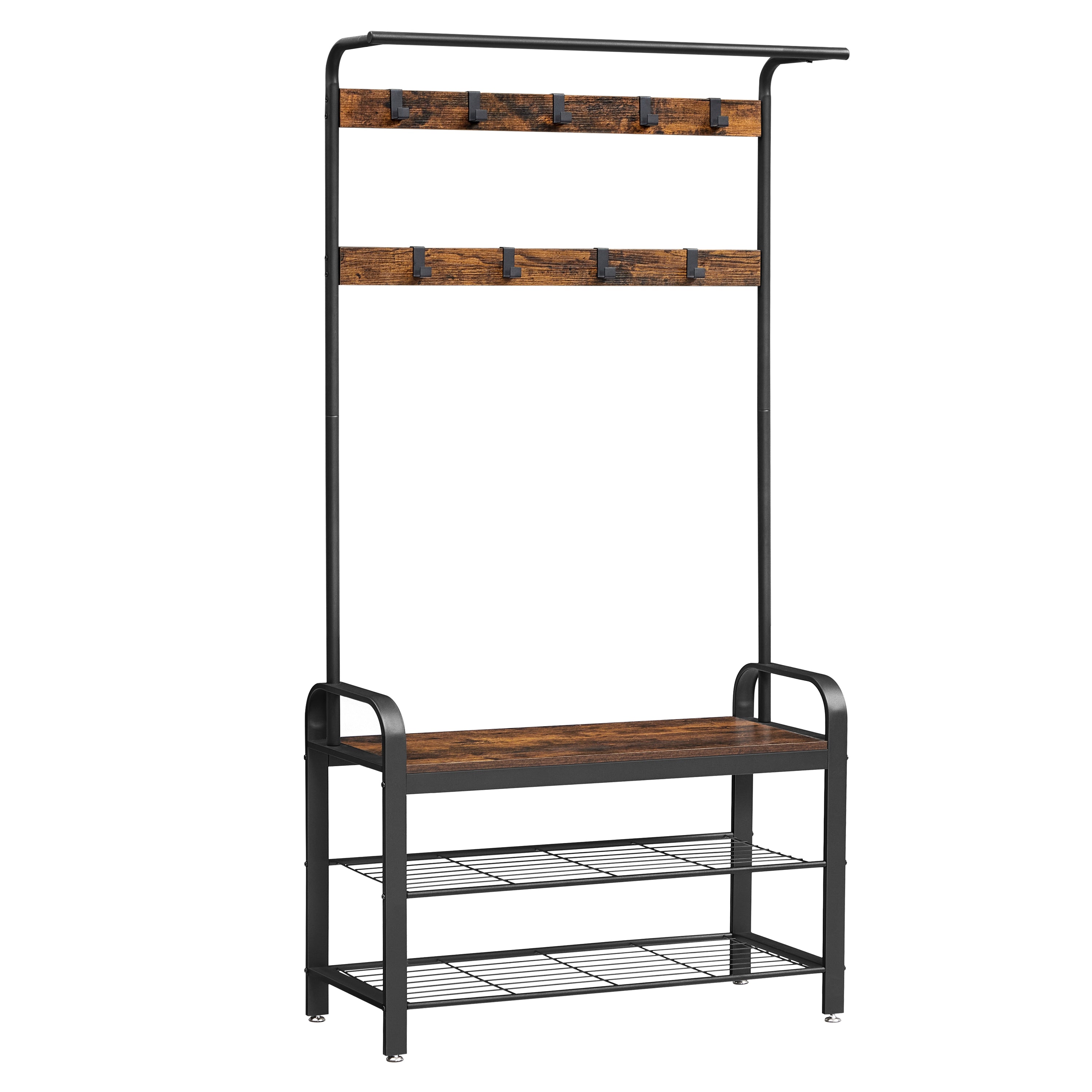 Tavros - Hallway Coat Rack with Shoe Bench - Rustic Brown