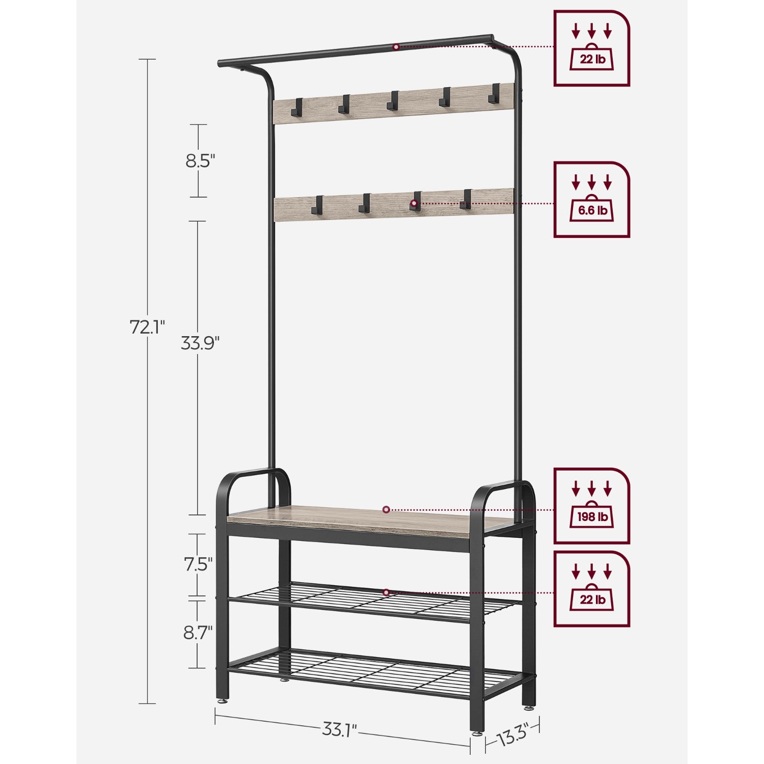 Tavros - Hallway coat rack with shoe bench - Greige