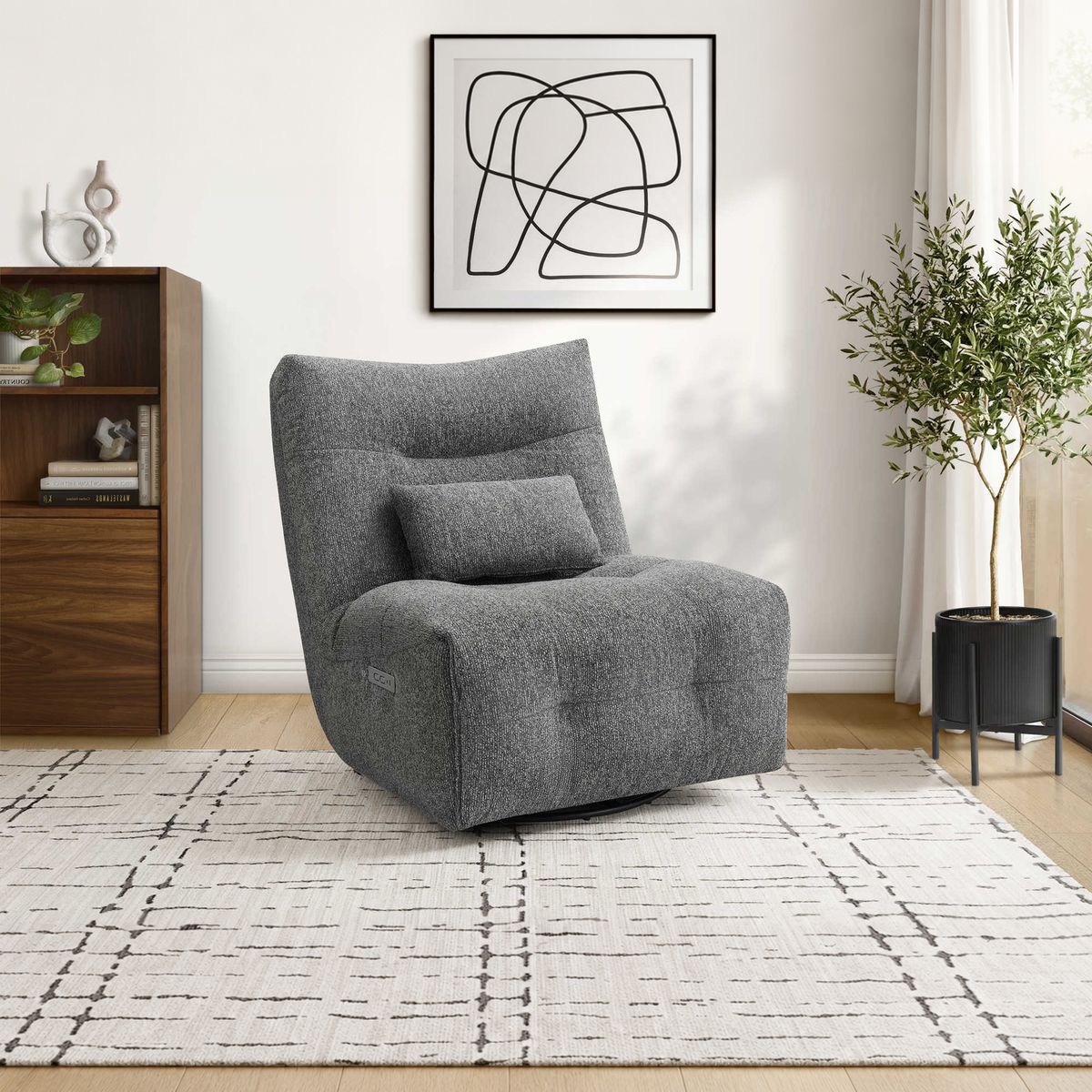 Rovan - Fauteuil inclinable motorisé avec massage, pivotant et berçant - Gris foncé