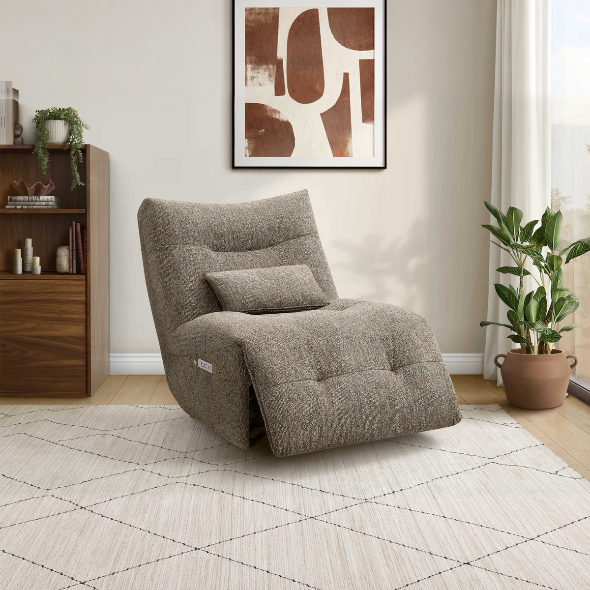 Rovan - Power recliner with massage, swivel, and rocking functions - Light brown