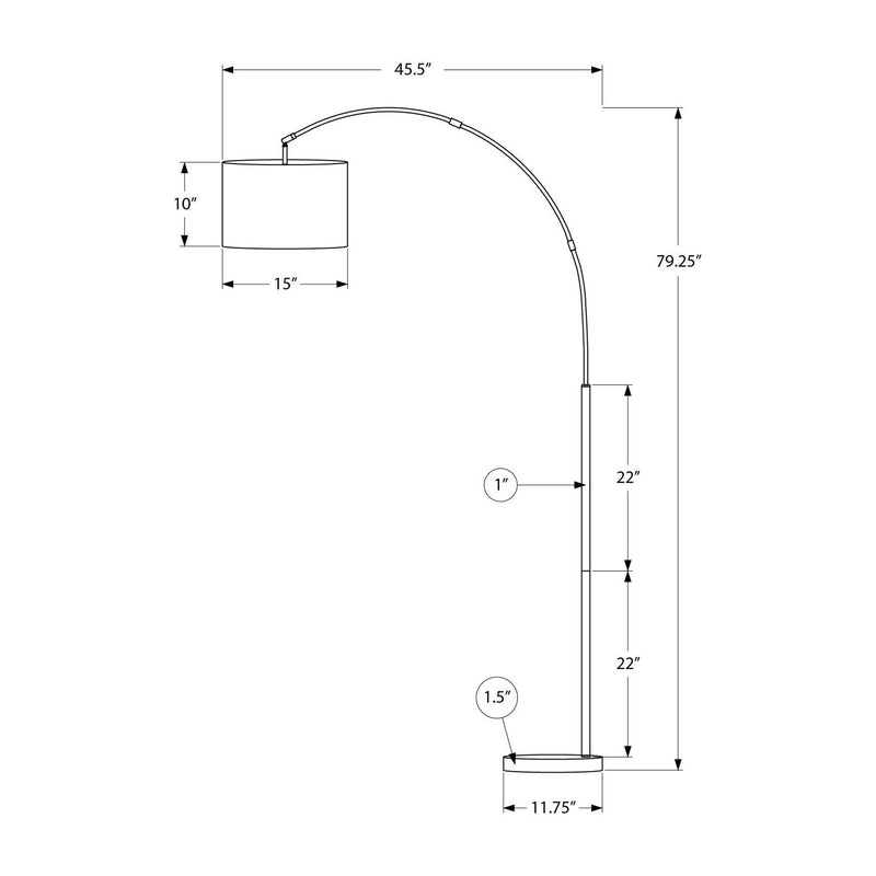 Lampe sur pied arquée - 79"H / Métal laiton / Beige - schéma technique