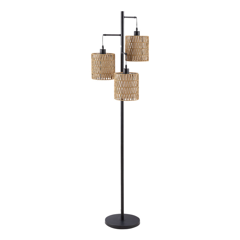 Lampe sur pied - 73"H / Métal noir / Corde - produit sur fond blanc
