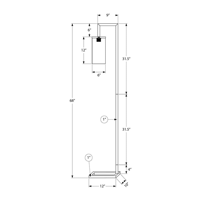 Lampe sur pied - 68"H / Métal noir / Verre - schéma technique