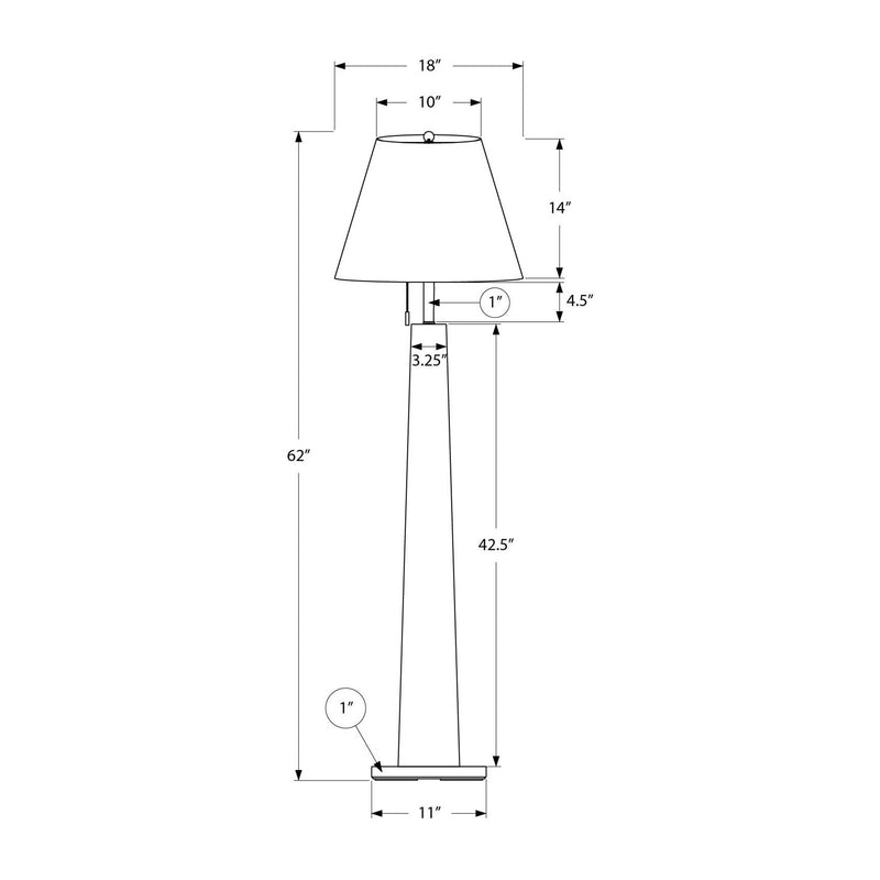 Lampe sur pied - 62"H / Métal noir / Beige - schéma technique