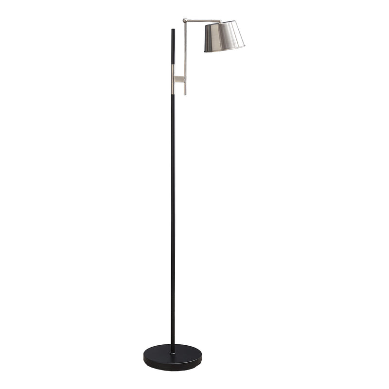 Lampe sur pied - 65"H / Métal noir / Nickel - produit sur fond blanc