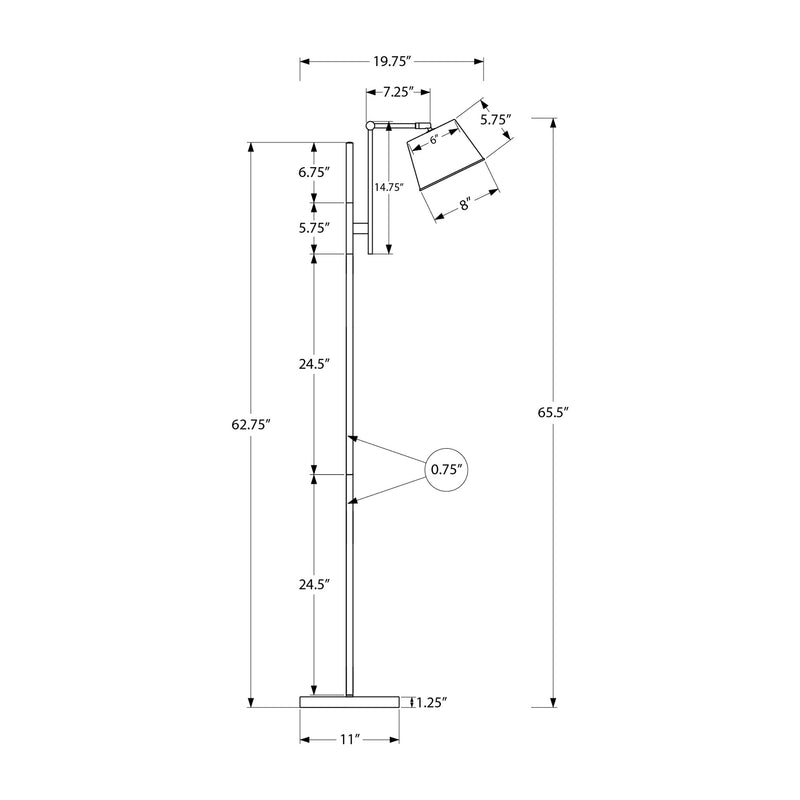 Lampe sur pied - 65"H / Métal noir / Nickel - schéma technique