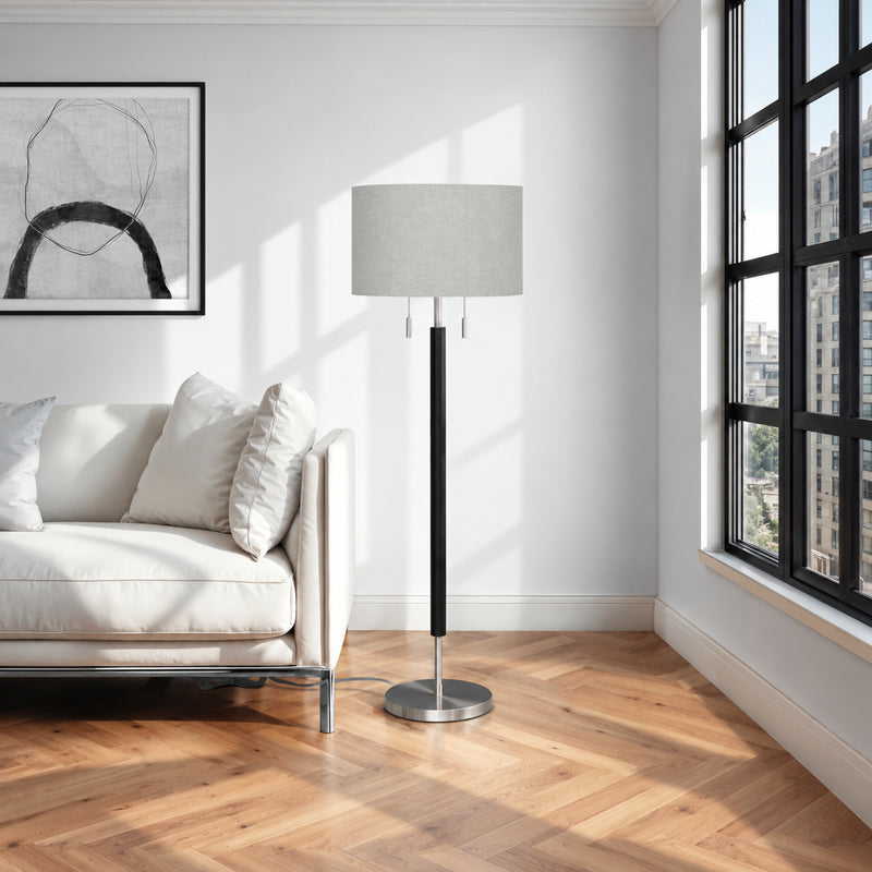 Lampe sur pied - 60"H / Métal nickel / Gris - vue d’ambiance